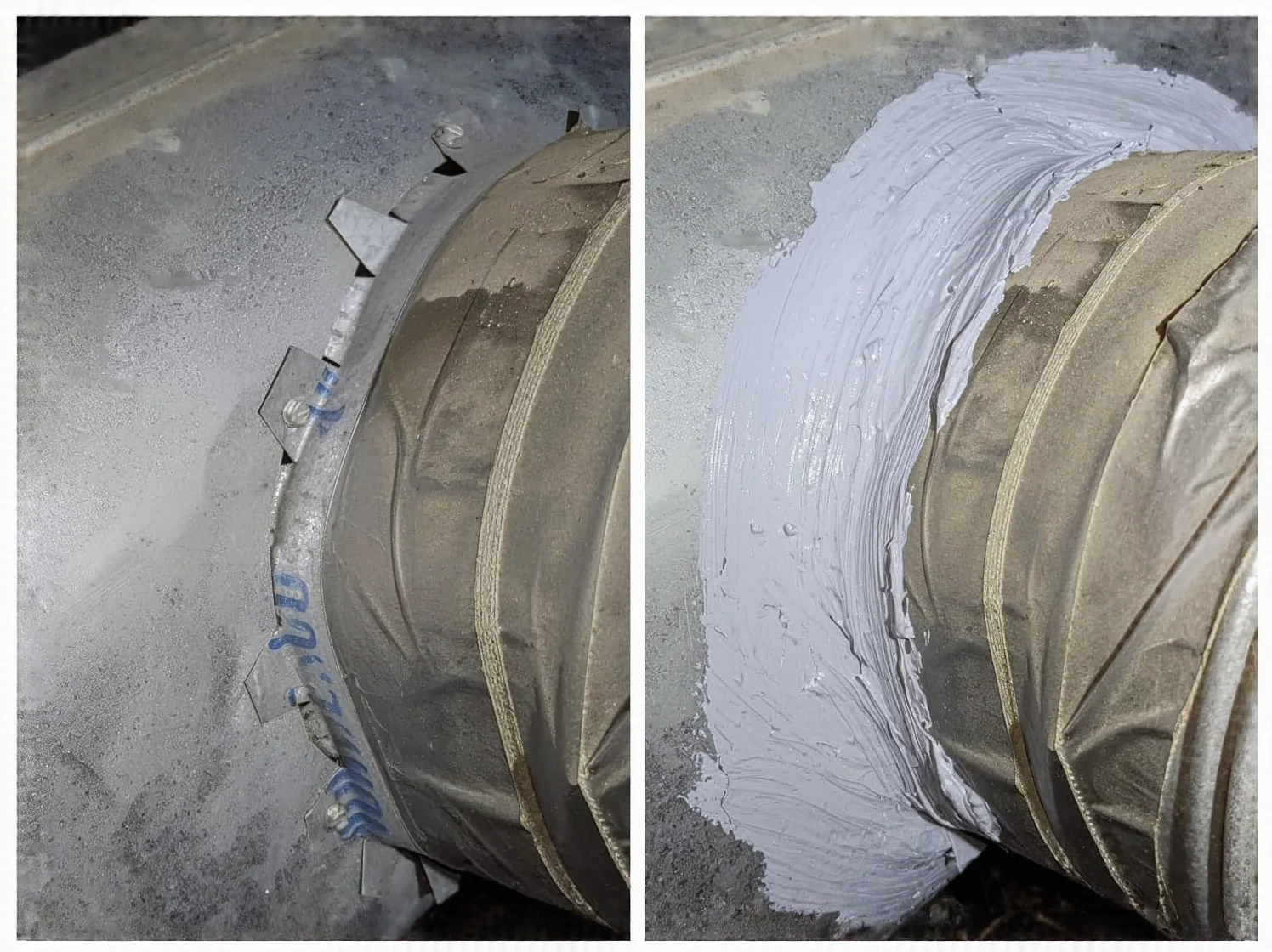 Customer photo of duct mastic sealant application on HVAC ductwork seams