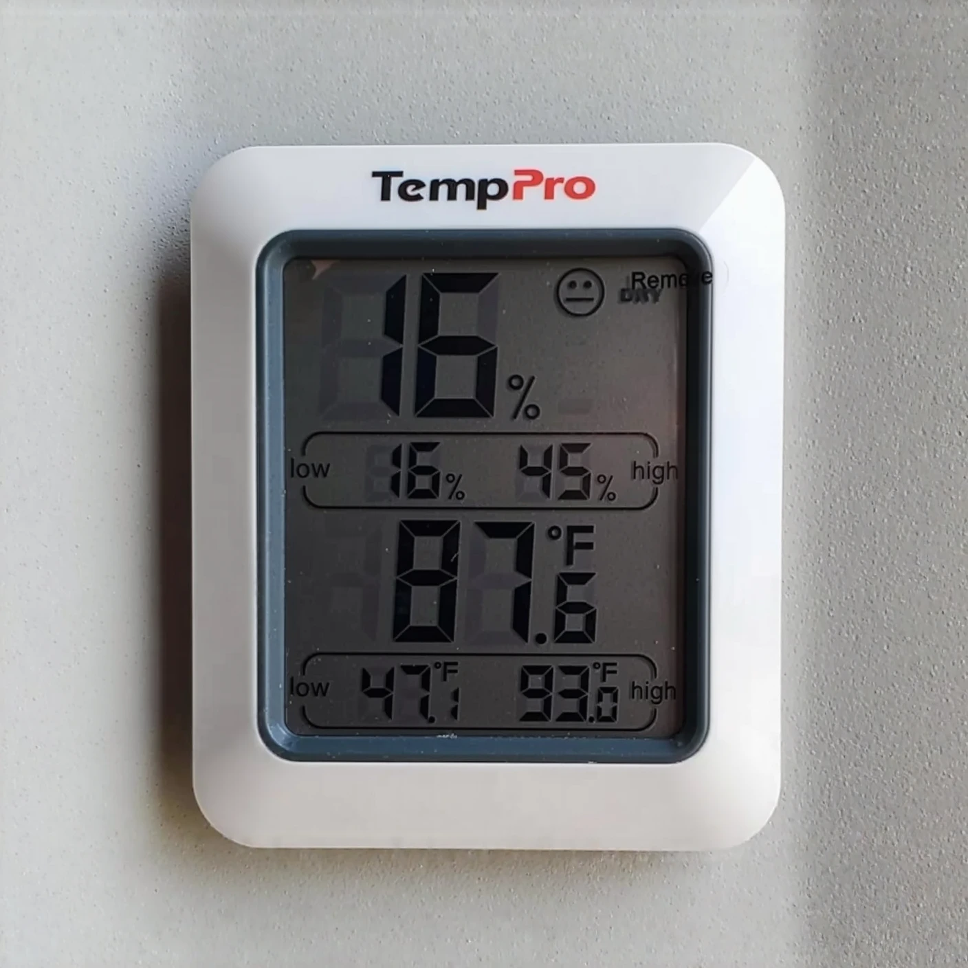 Customer photo of AC unit thermostat display showing humidity levels
