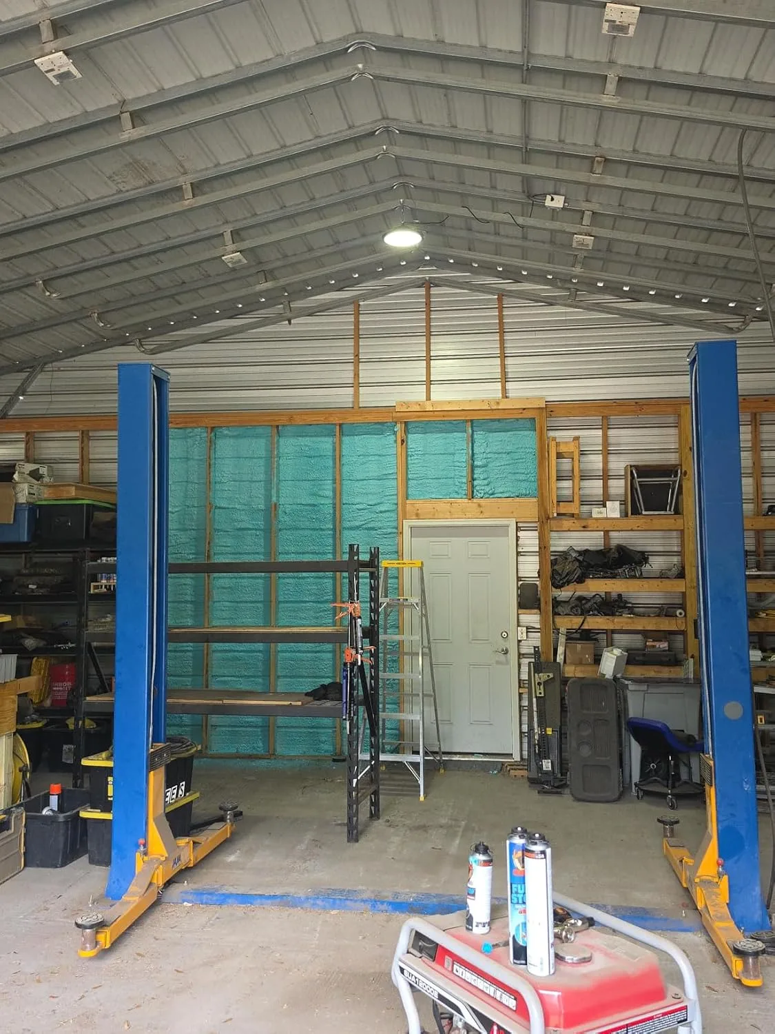 Customer photo showing spray foam application demonstrating cell structure expansion on interior wall